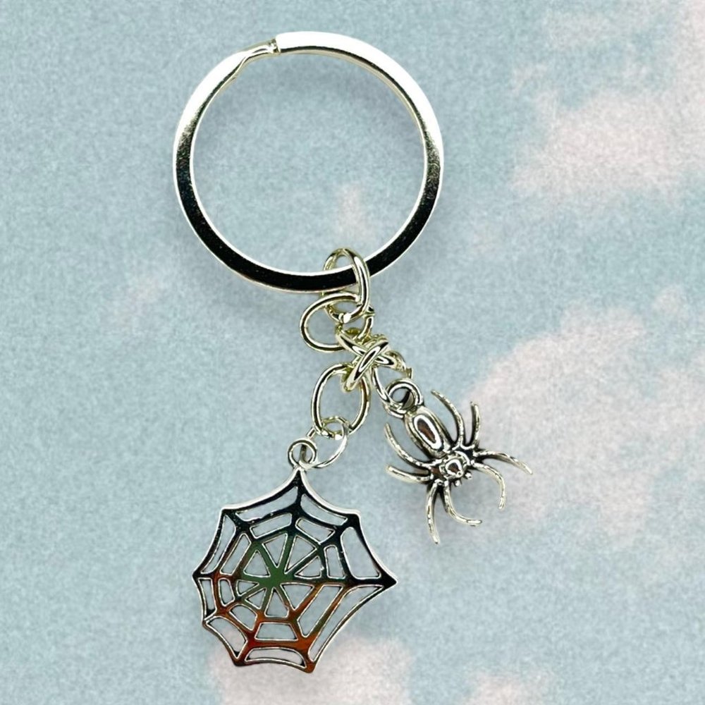 Spider web pendant punk keychain